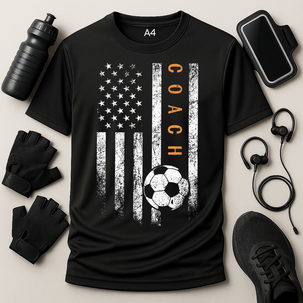 Soccer Coach American Flag Design Soccer Trainer Coaching Cooling Performance Crew T-Shirt
