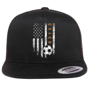 Soccer Coach American Flag Design Soccer Trainer Coaching Flat Bill Trucker Hat