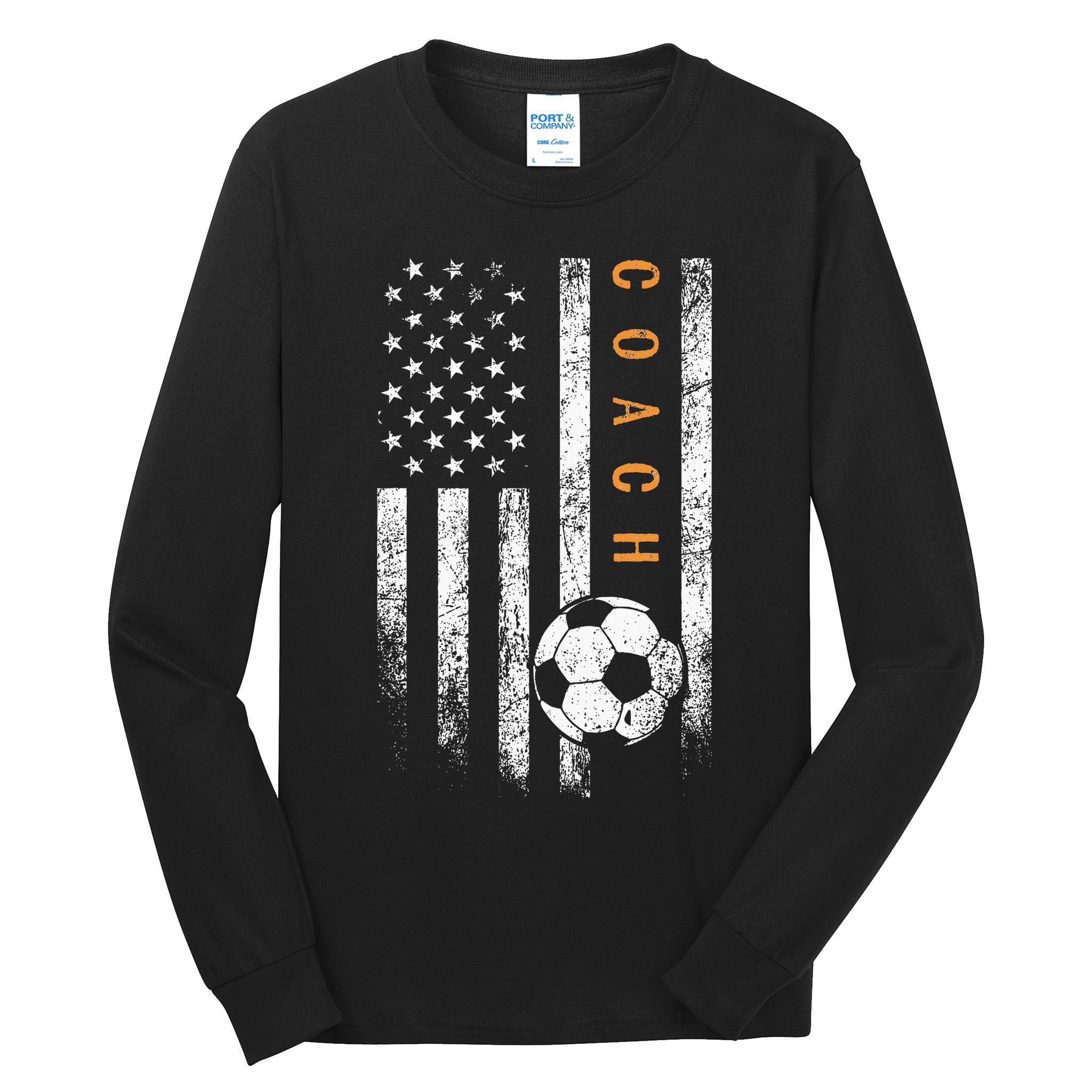 Soccer Coach American Flag Design Soccer Trainer Coaching Tall Long Sleeve T-Shirt