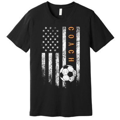 Soccer Coach American Flag Design Soccer Trainer Coaching Premium T-Shirt