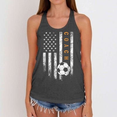 Soccer Coach American Flag Design Soccer Trainer Coaching Women's Knotted Racerback Tank