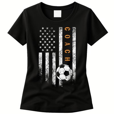 Soccer Coach American Flag Design Soccer Trainer Coaching Womens T-Shirt