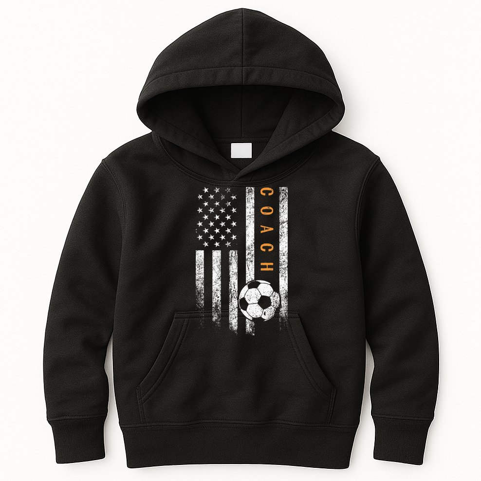 Soccer Coach American Flag Design Soccer Trainer Coaching Kids Hoodie