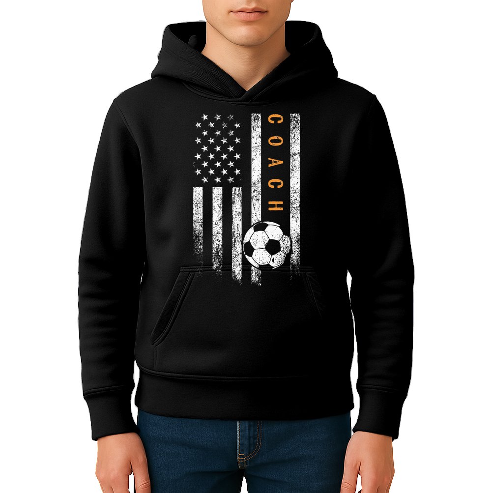 Soccer Coach American Flag Design Soccer Trainer Coaching Kids Hoodie