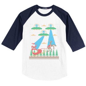 Santa Claus Alien Invasion Space Ufo Ugly Christmas Baseball Sleeve Shirt