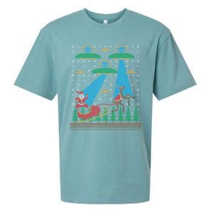 Santa Claus Alien Invasion Space Ufo Ugly Christmas Sueded Cloud Jersey T-Shirt