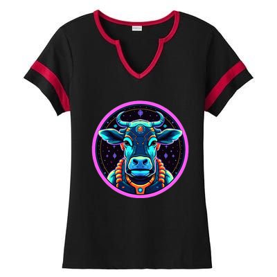 Space Cow Astronaut Funny Cosmic Galaxy Animals Ladies Halftime Notch Neck Tee