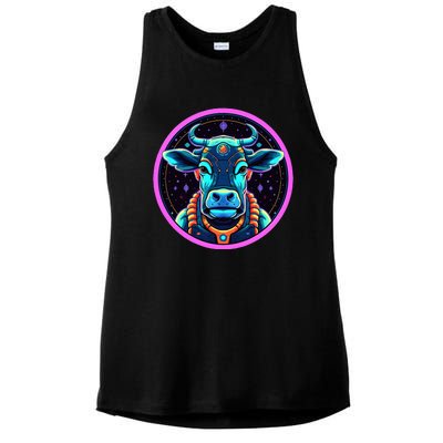 Space Cow Astronaut Funny Cosmic Galaxy Animals Ladies PosiCharge Tri-Blend Wicking Tank