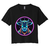 Space Cow Astronaut Funny Cosmic Galaxy Animals Women's Crop Top Tee