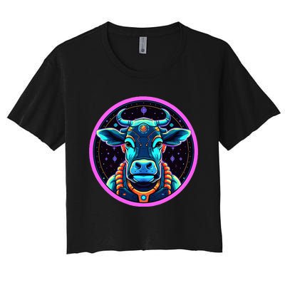 Space Cow Astronaut Funny Cosmic Galaxy Animals Women's Crop Top Tee