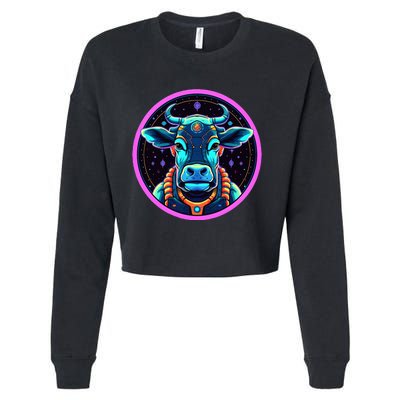 Space Cow Astronaut Funny Cosmic Galaxy Animals Cropped Pullover Crew