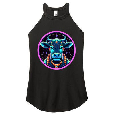 Space Cow Astronaut Funny Cosmic Galaxy Animals Women's Perfect Tri Rocker Tank