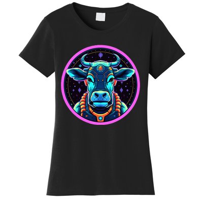 Space Cow Astronaut Funny Cosmic Galaxy Animals Women's T-Shirt