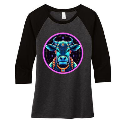 Space Cow Astronaut Funny Cosmic Galaxy Animals Women's Tri-Blend 3/4-Sleeve Raglan Shirt