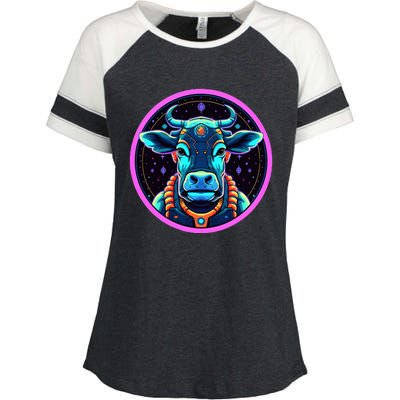 Space Cow Astronaut Funny Cosmic Galaxy Animals Enza Ladies Jersey Colorblock Tee