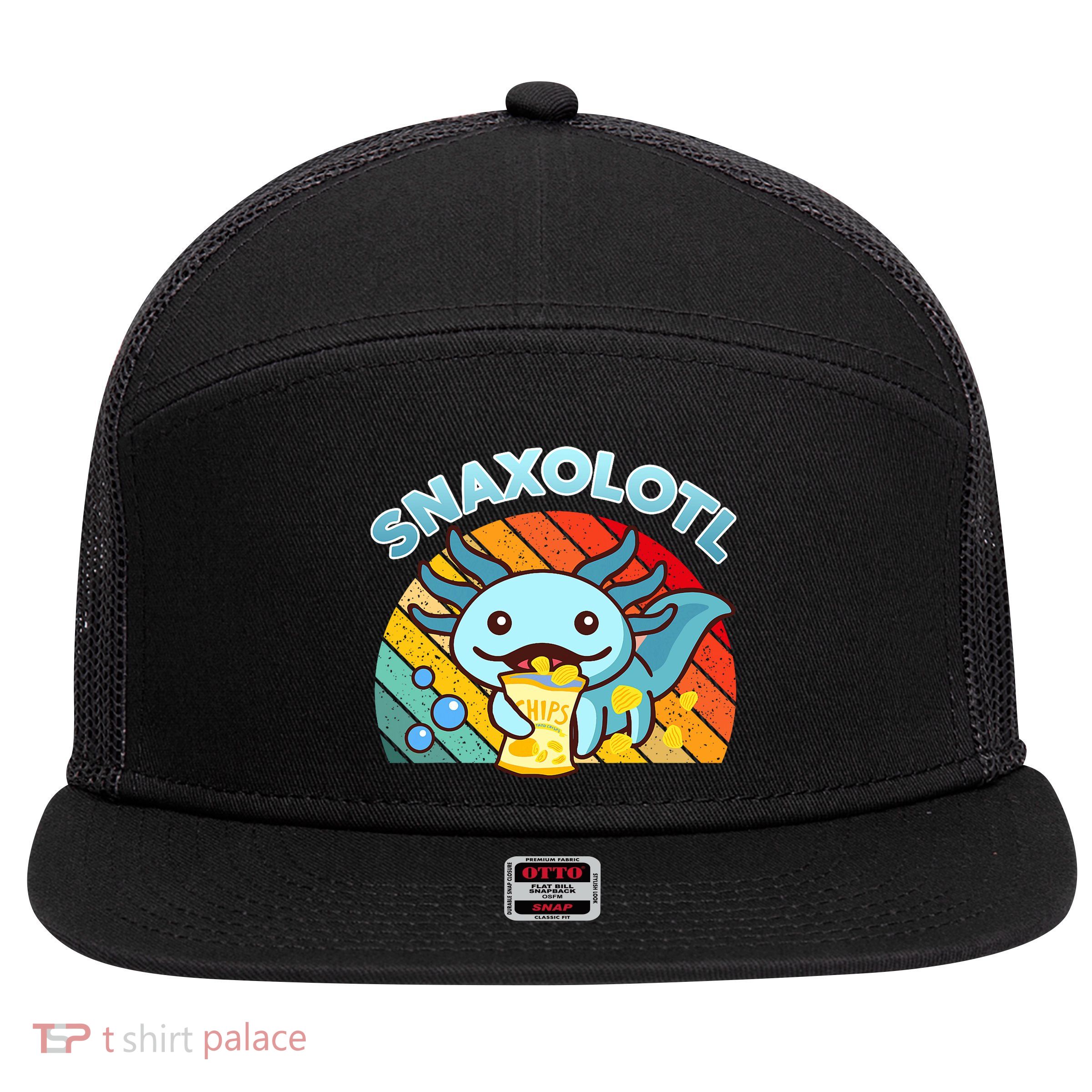 Snaxolotl Cute Axolotl- I Axolotl Questions Funny 7 Panel Mesh Trucker Snapback Hat