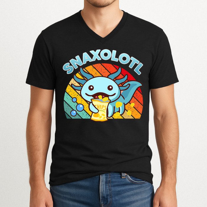 Snaxolotl Cute Axolotl- I Axolotl Questions Funny V-Neck T-Shirt
