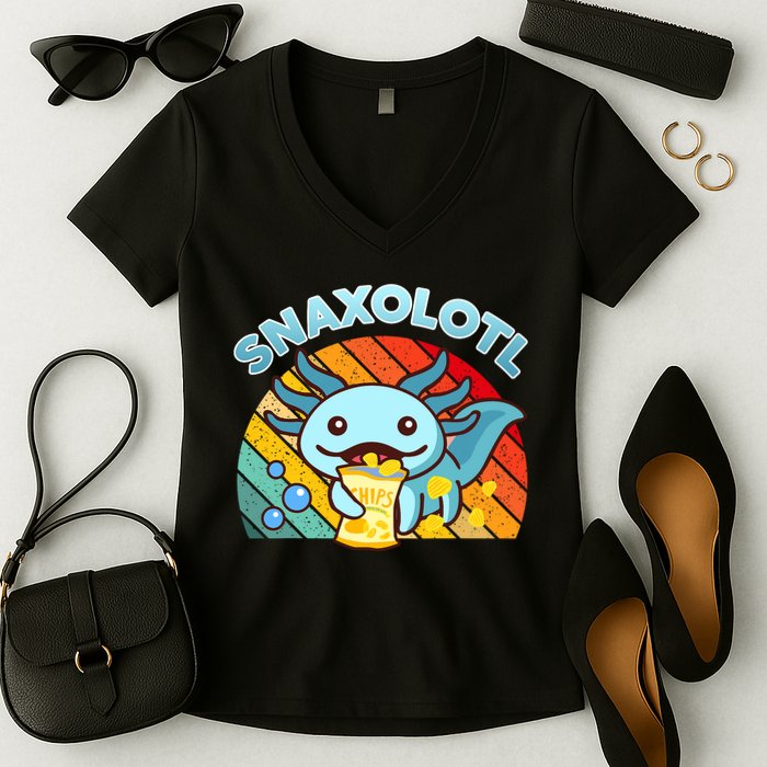 Snaxolotl Cute Axolotl- I Axolotl Questions Funny Women's V-Neck T-Shirt