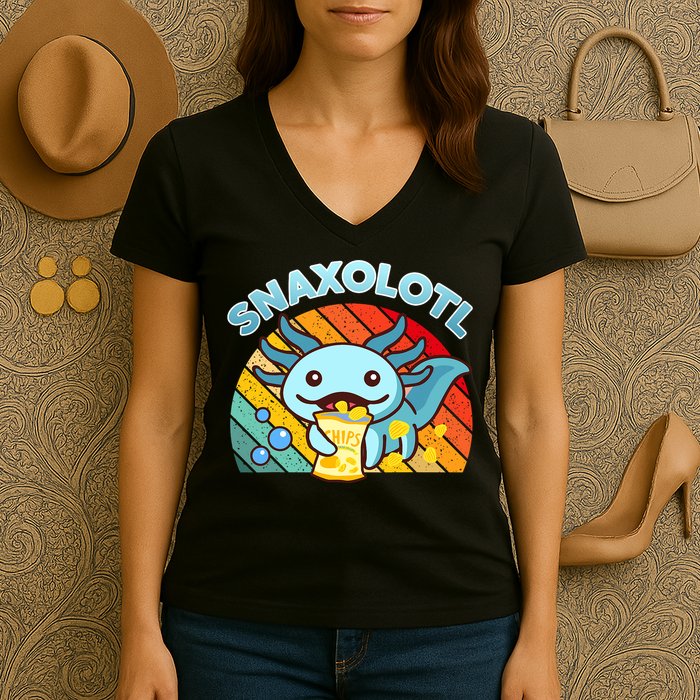 Snaxolotl Cute Axolotl- I Axolotl Questions Funny Women's V-Neck T-Shirt