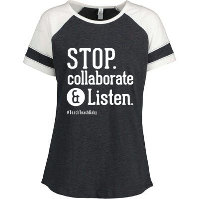 Stop Collaborate And Listen Teacher Back To School Gift Enza Ladies Jersey Colorblock Tee