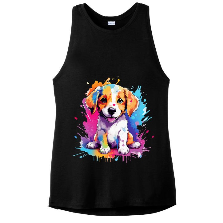 super cute art puppy Ladies PosiCharge Tri-Blend Wicking Tank