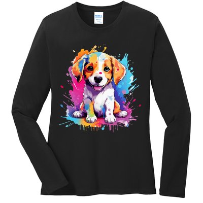 super cute art puppy Ladies Long Sleeve Shirt