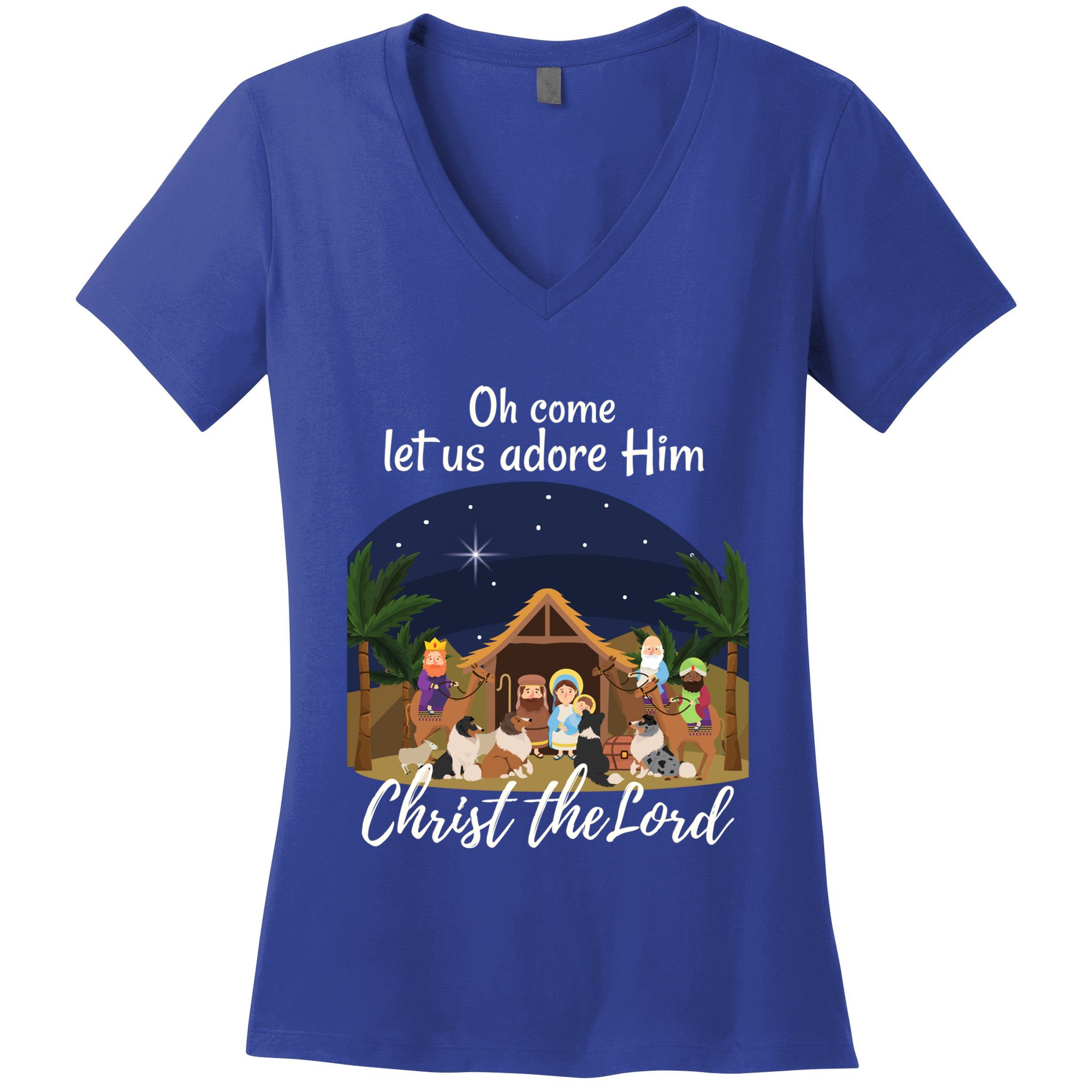 Sheltie Christmas Adorable Nativity With Shelties Gift Women's V-Neck T-Shirt