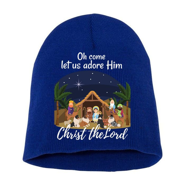 Sheltie Christmas Adorable Nativity With Shelties Gift Short Acrylic Beanie