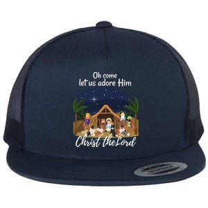 Sheltie Christmas Adorable Nativity With Shelties Gift Flat Bill Trucker Hat