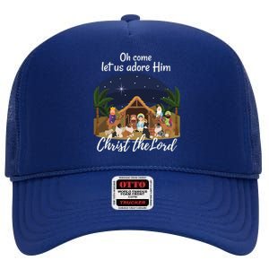 Sheltie Christmas Adorable Nativity With Shelties Gift High Crown Mesh Back Trucker Hat