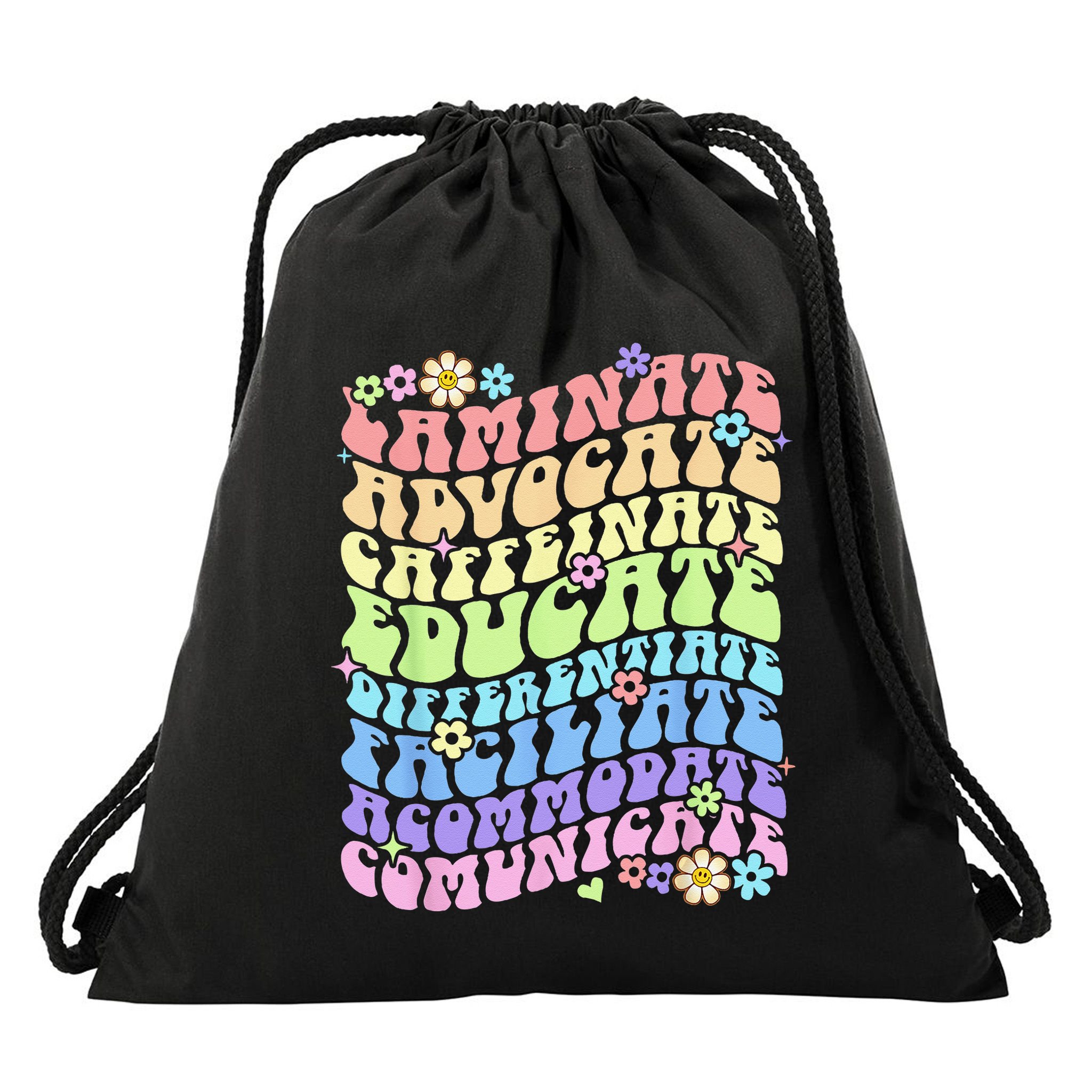 Sped Caffeinate Advocate Laminate Educate Groovy Teacher Drawstring Bag