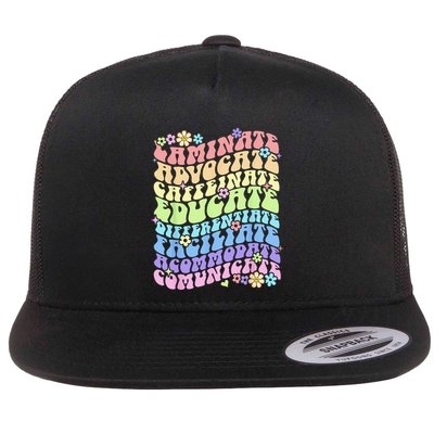 Sped Caffeinate Advocate Laminate Educate Groovy Teacher Flatbill Hat
