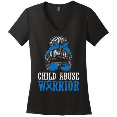Stop Child Abuse Awareness Support Women's V-Neck T-Shirt