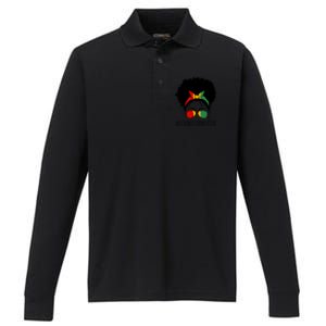 School Counselor African Messy Bun Black History Month Gift Performance Long Sleeve Polo