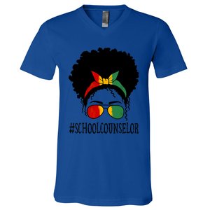 School Counselor African Messy Bun Black History Month Gift V-Neck T-Shirt