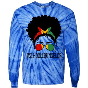 School Counselor African Messy Bun Black History Month Gift Tie-Dye Long Sleeve Shirt