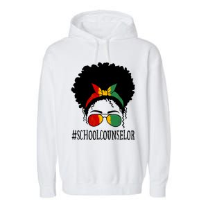 School Counselor African Messy Bun Black History Month Gift Garment-Dyed Fleece Hoodie