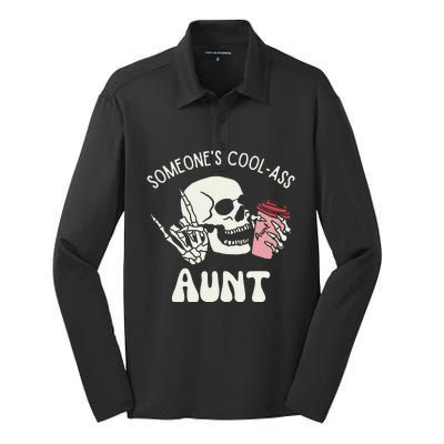 SomeoneS Cool Ass Aunt Cool Auntie Club Skull Skeleton Silk Touch Performance Long Sleeve Polo