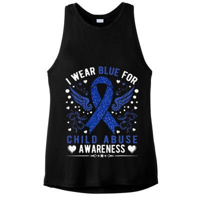 Stop Child Abuse Prevention Month Blue Ribbon Awareness Ladies PosiCharge Tri-Blend Wicking Tank