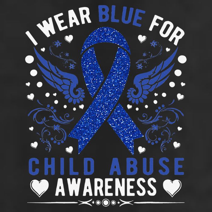 Stop Child Abuse Prevention Month Blue Ribbon Awareness 7 Panel Mesh Trucker Snapback Hat