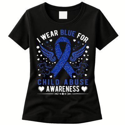 Stop Child Abuse Prevention Month Blue Ribbon Awareness Womens T-Shirt