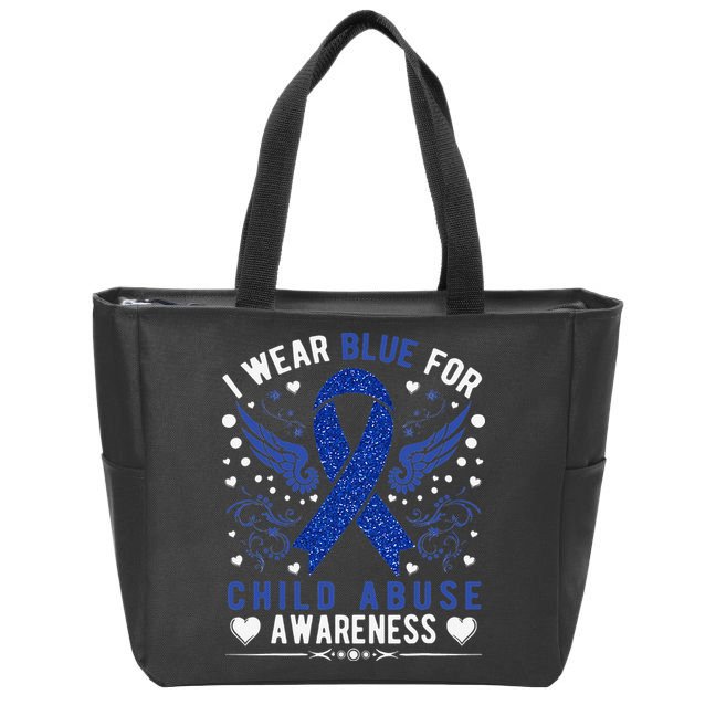 Stop Child Abuse Prevention Month Blue Ribbon Awareness Zip Tote Bag