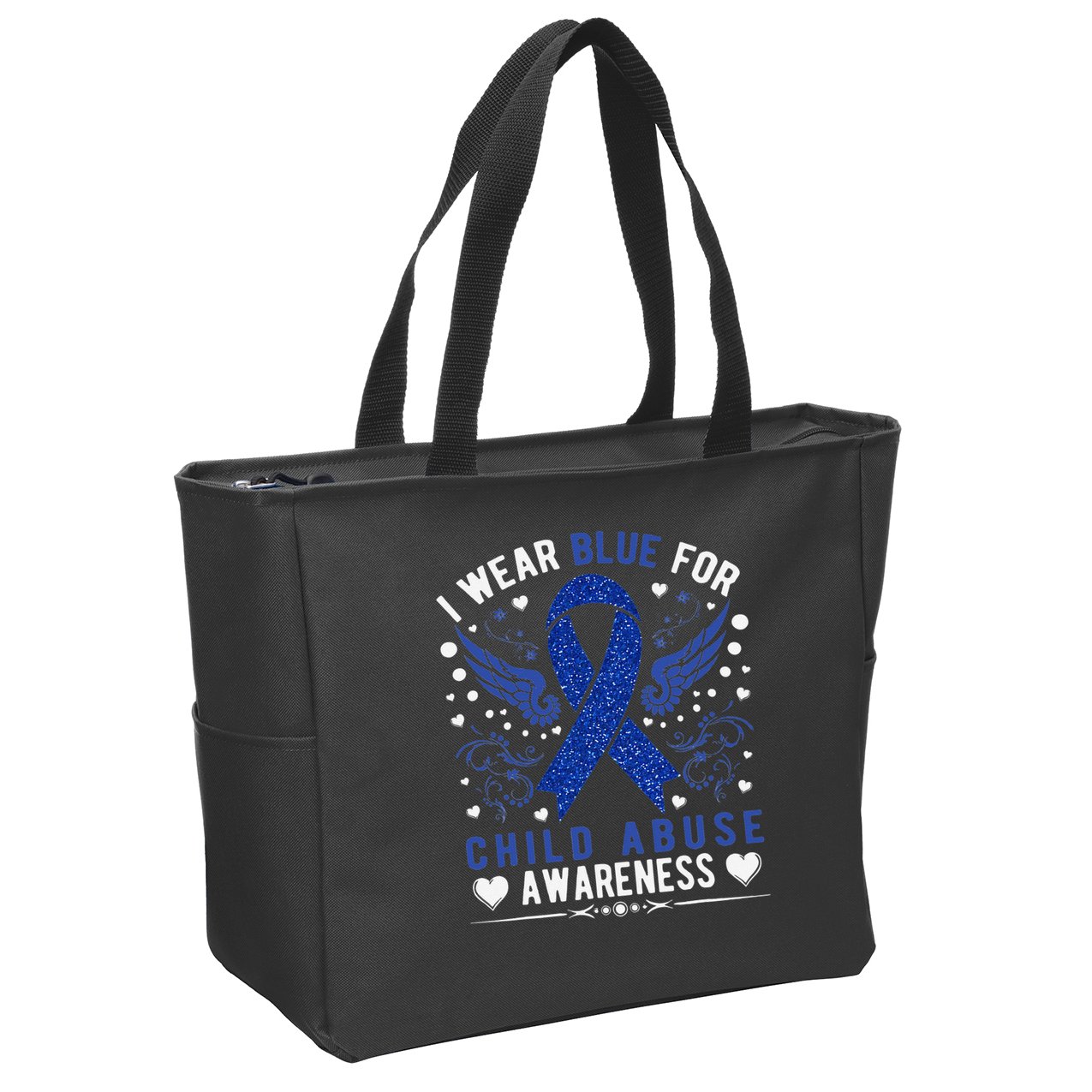 Stop Child Abuse Prevention Month Blue Ribbon Awareness Zip Tote Bag