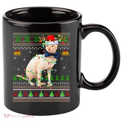 Sphynx Cat Animal Lover Xmas Santa Sphynx Cat Ugly Christmas Gift 11oz C Handle Ceramic Mug