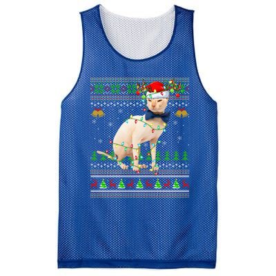 Sphynx Cat Animal Lover Xmas Santa Sphynx Cat Ugly Christmas Gift Mesh Reversible Basketball Jersey Tank