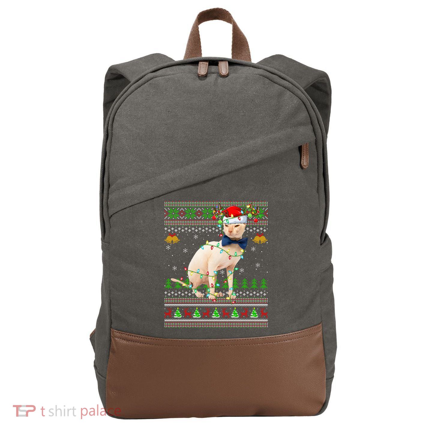 Sphynx Cat Animal Lover Xmas Santa Sphynx Cat Ugly Christmas Gift Cotton Canvas Backpack