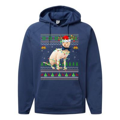 Sphynx Cat Animal Lover Xmas Santa Sphynx Cat Ugly Christmas Gift Performance Fleece Hoodie