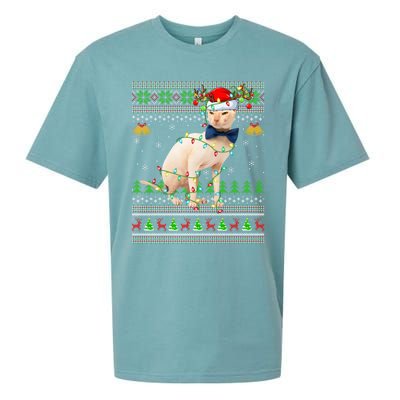 Sphynx Cat Animal Lover Xmas Santa Sphynx Cat Ugly Christmas Gift Sueded Cloud Jersey T-Shirt