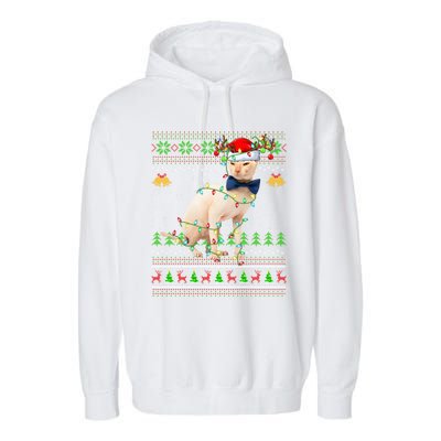 Sphynx Cat Animal Lover Xmas Santa Sphynx Cat Ugly Christmas Gift Garment-Dyed Fleece Hoodie