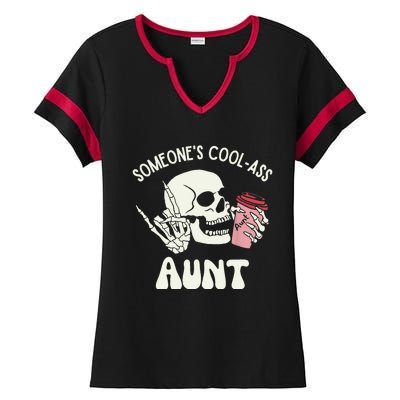 SomeoneS Cool Ass Aunt Cool Auntie Club Skull Skeleton Ladies Halftime Notch Neck Tee